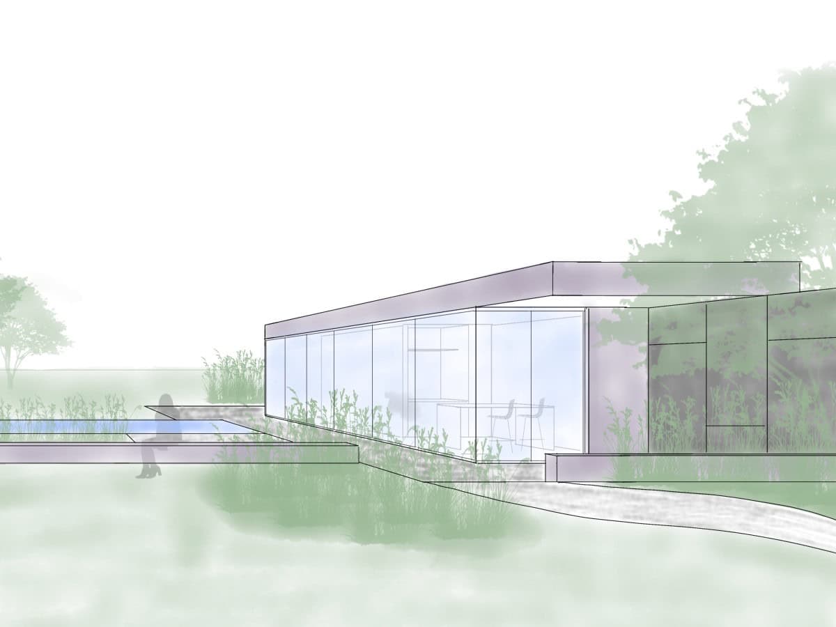 schets zwembad met poolhouse dendermonde